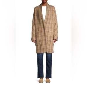 Vince Plaid-Print Open-Front Coat
